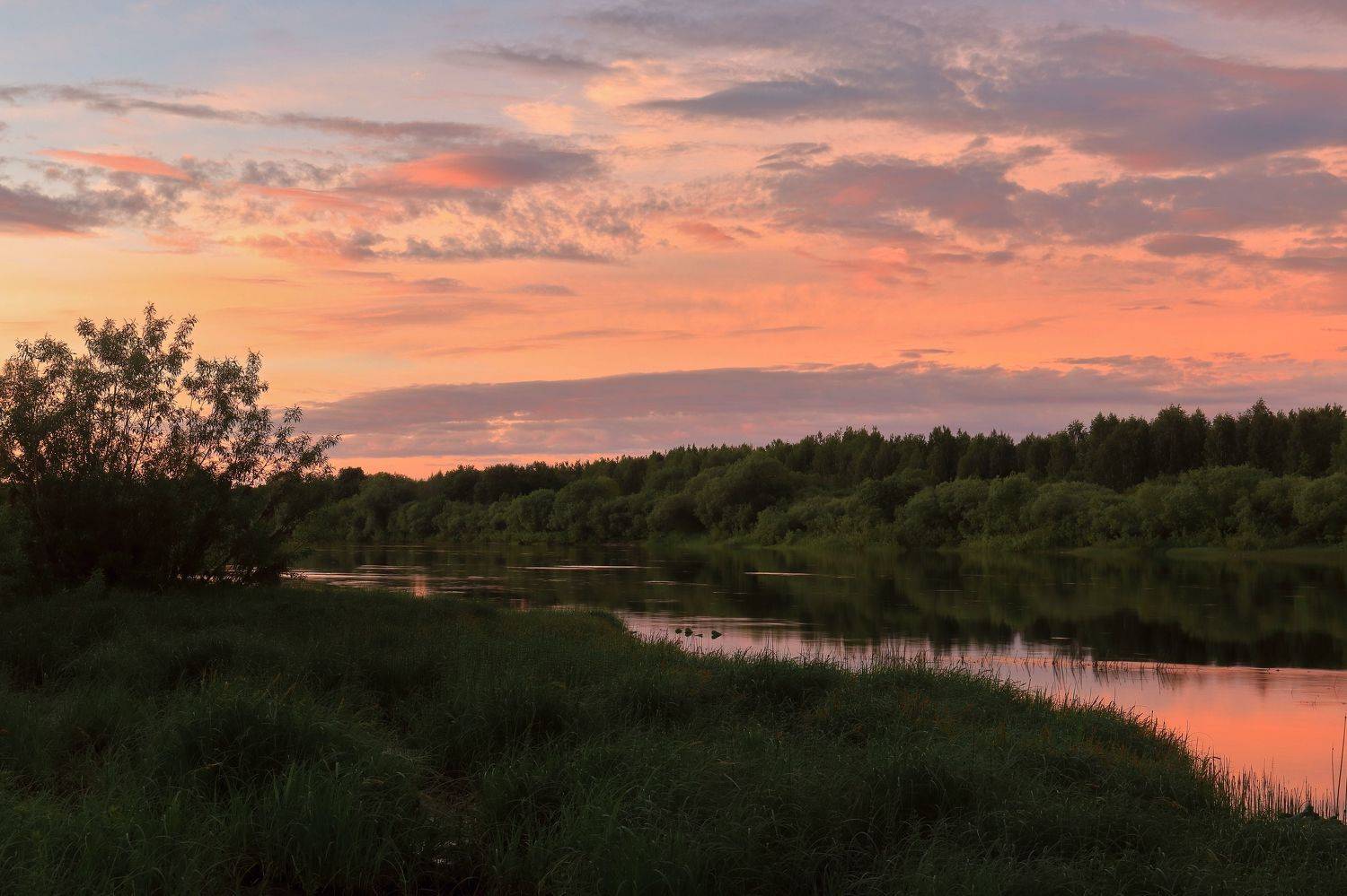 вечер, природа, закат, река, лето, лес, север, небо, архангельская область, Титов Александр