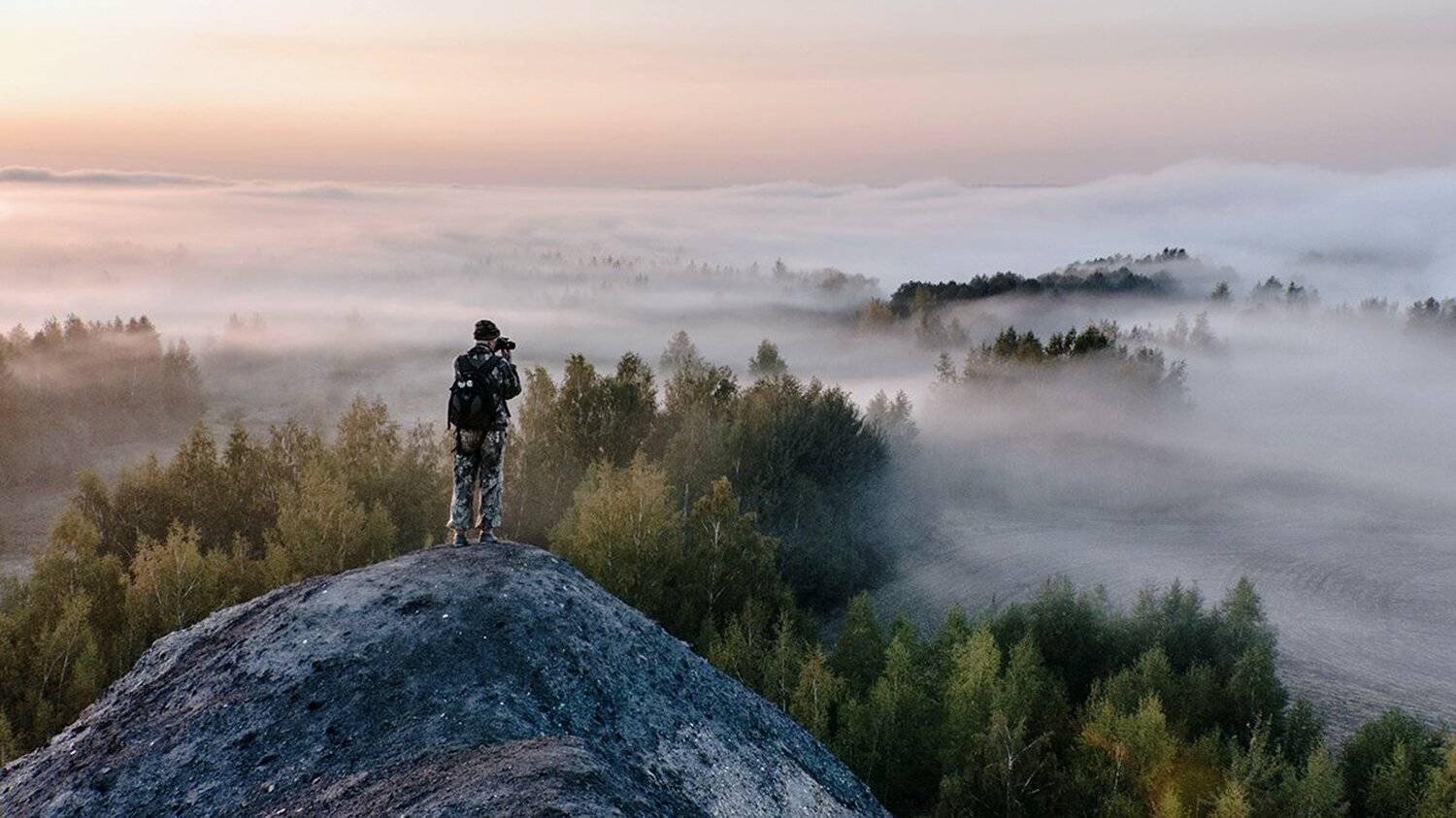 Горы, Лес, Осень, Рассвет, Туман, Анатолий Зверев