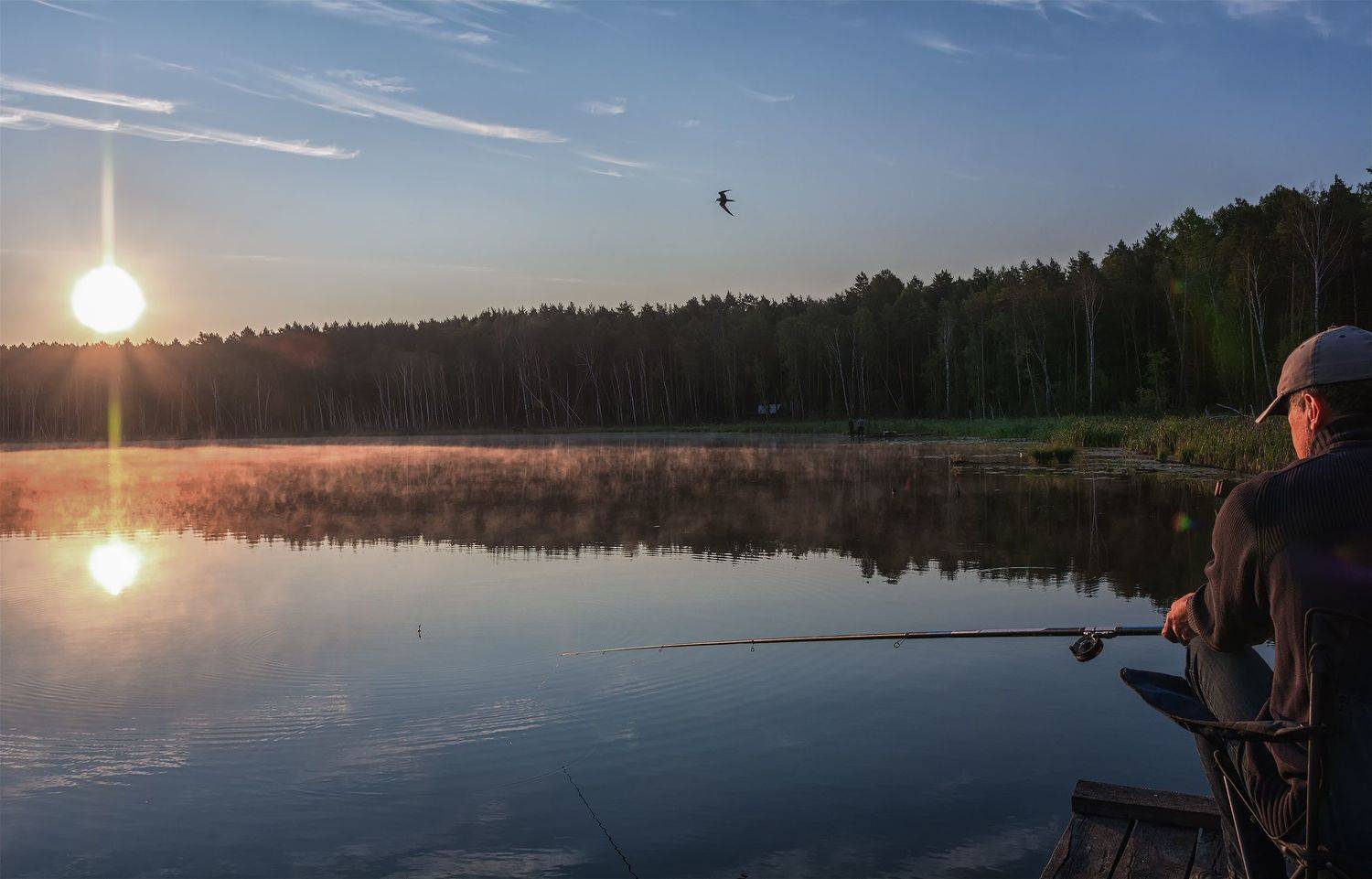 озеро, утро, рыбак,, Марина Мочалова