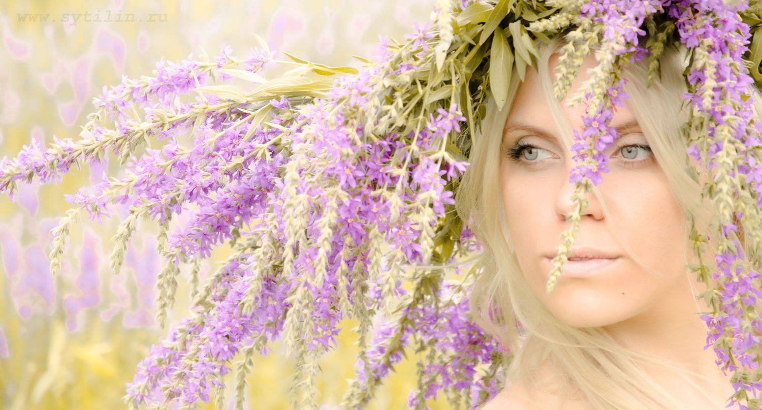 девушка, венок, цветы, лицо, молодой, привлекательный, женщина, романтичный, глаза, взгляд, портрет, открытый воздух, пленэр, Сытилин Павел