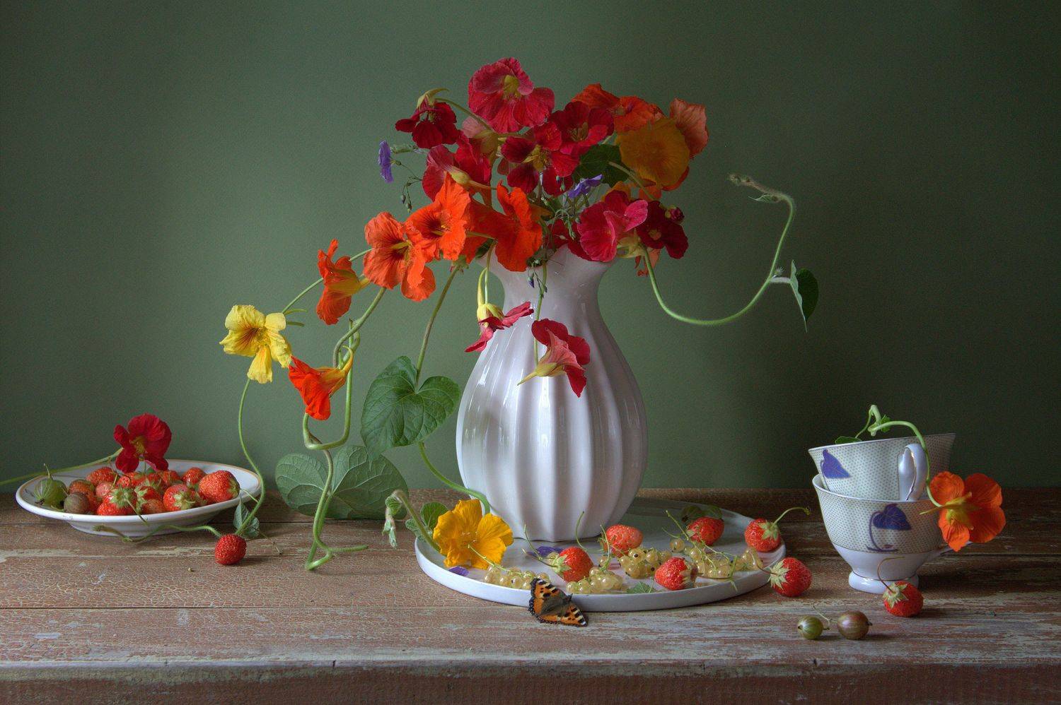 настурция, бабочка, фрукты, Наталья Хохлова