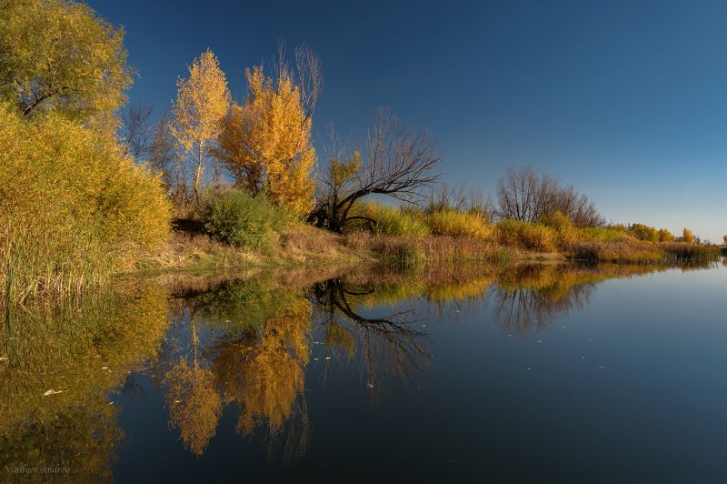 осень, озеро, отражение, орск, коровье озеро Осенняя симметрия фото превью