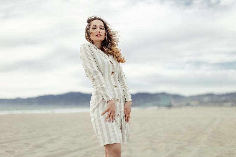santa monica, girl, sea  фото превью