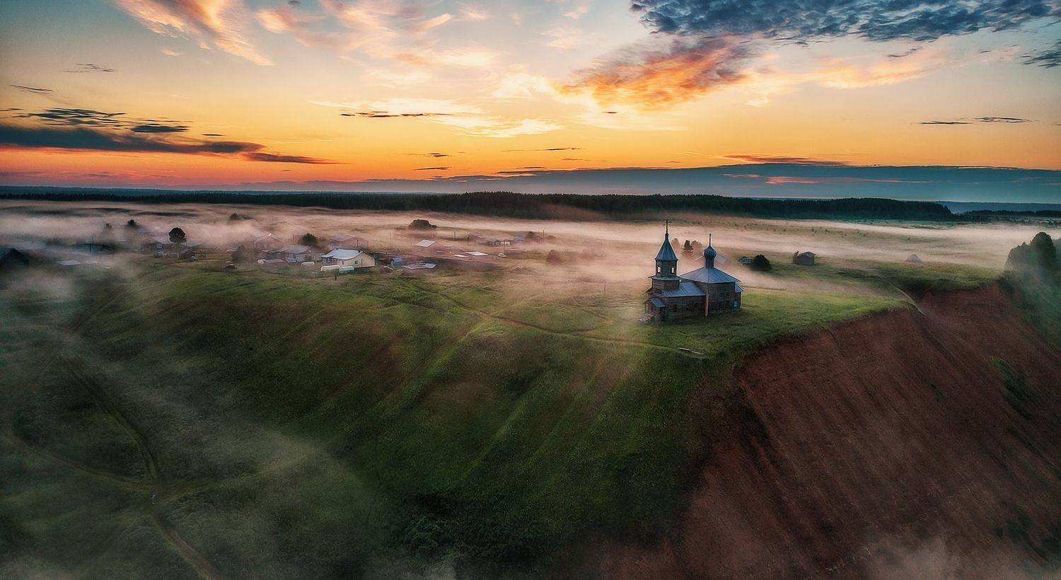 архангельская область, большая нисогора, церковь, туман, белые ночи, рассвет., Владимир Липецких