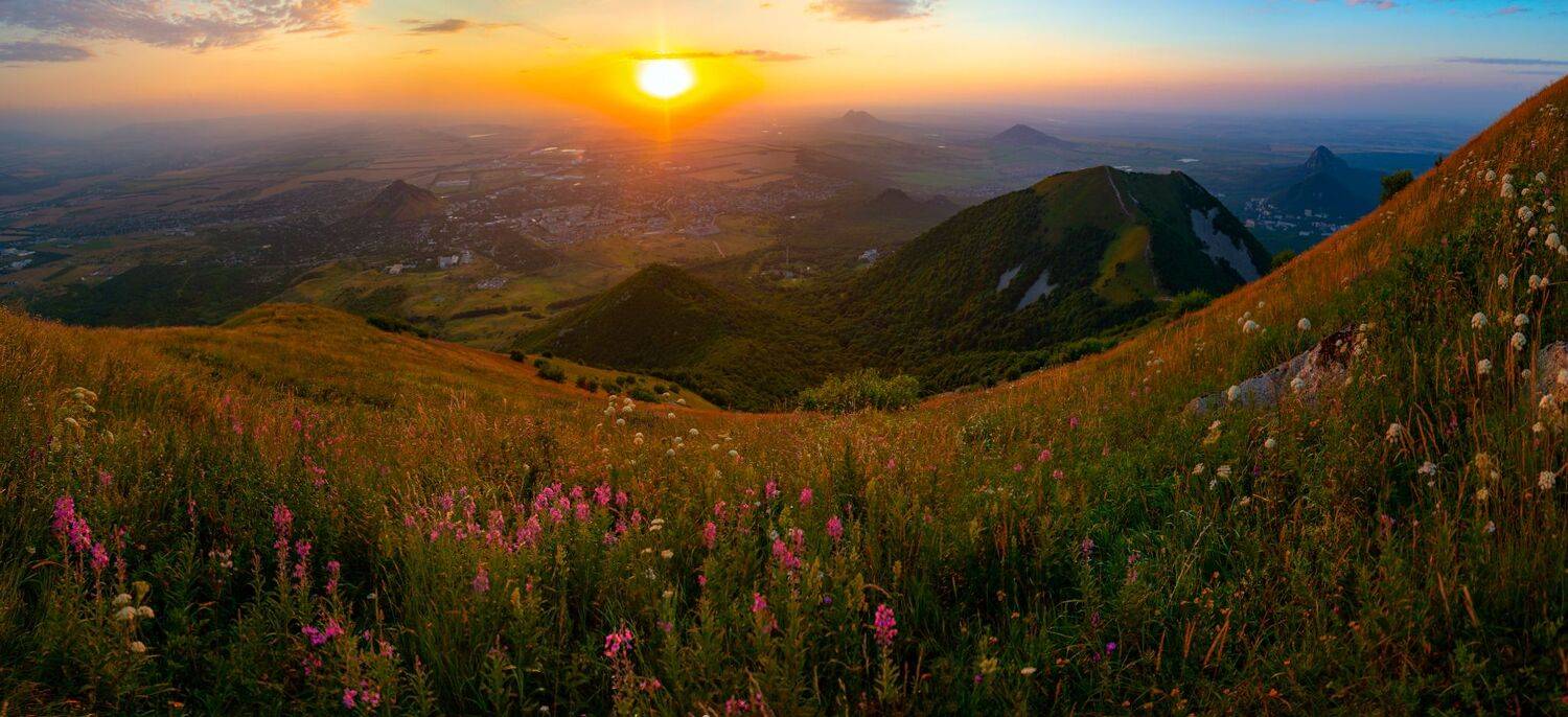 закат, август,бештау,иван-чай,панорама,пейзаж,кмв, Елена Брежицкая