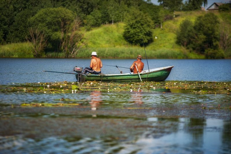россиия, река,кувшинки, рыбаки,лето, природа, пейзаж, деревня  Клевое место фото превью