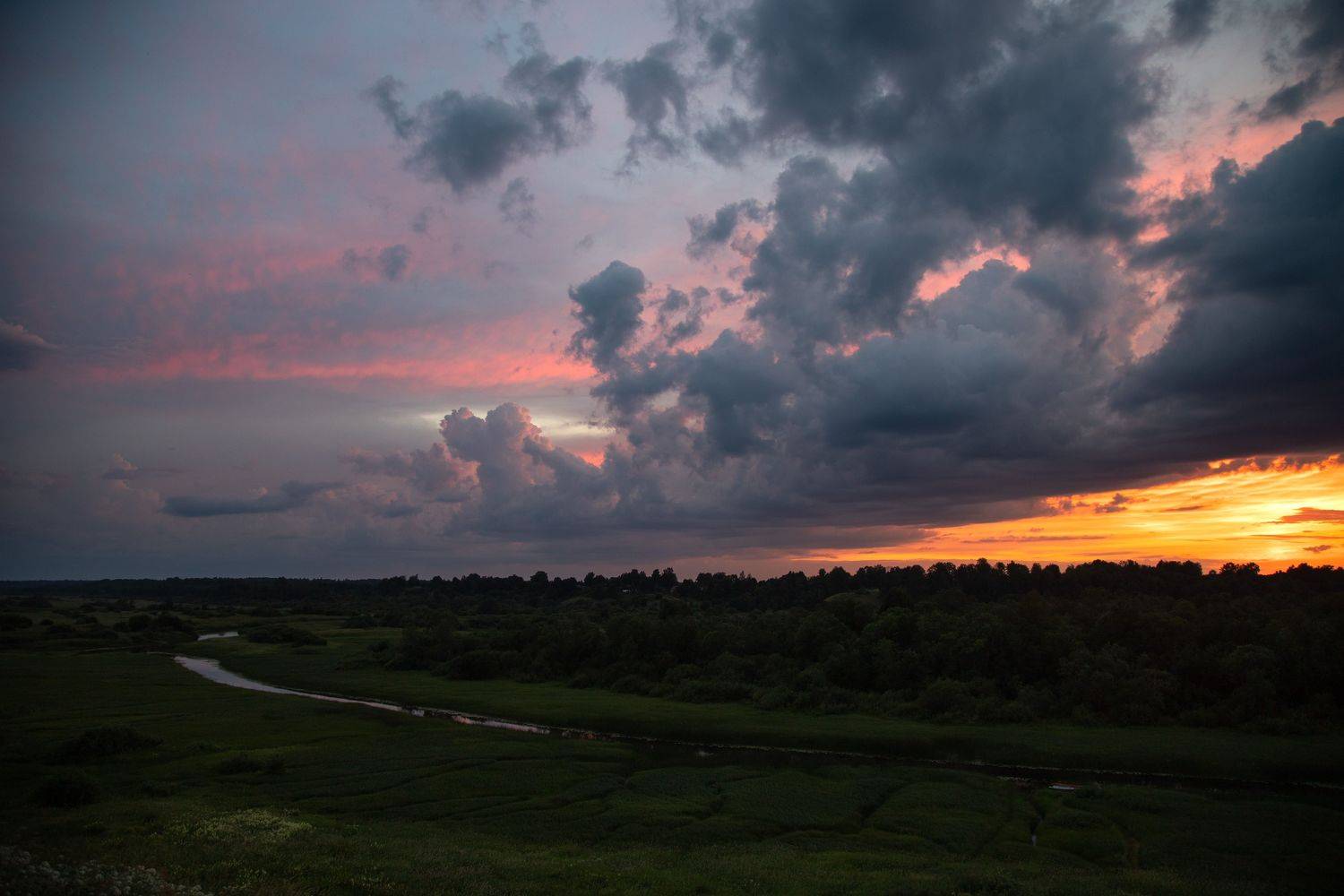 закат, река, облака, Герасимова Елена