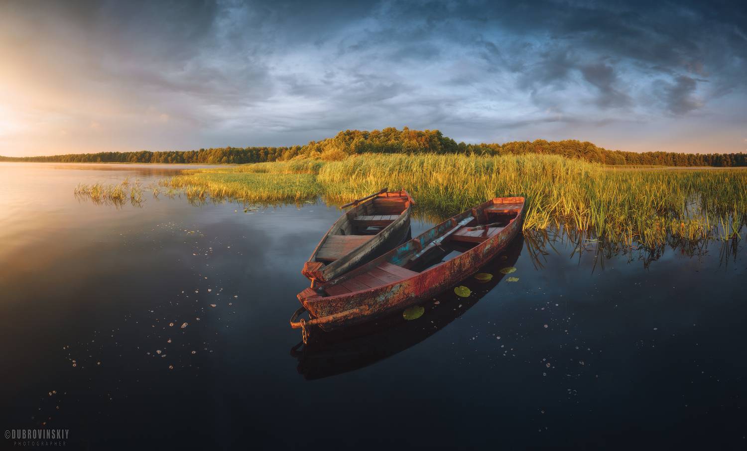 лодки, озеро, воймежное, краски, лето, закат, Дубровинский Михаил