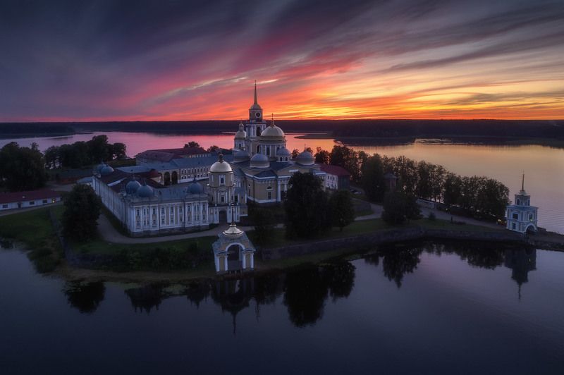 россия, пейзаж, природа, тверская область, селигер, нилова пустынь, монастырь, лето, закат, озеро Краски Селигера фото превью