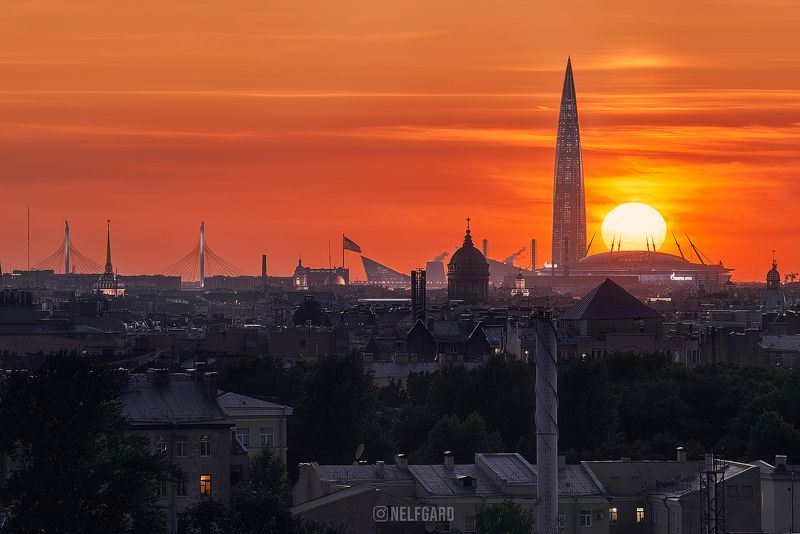 город, закат, архитектура  фото превью