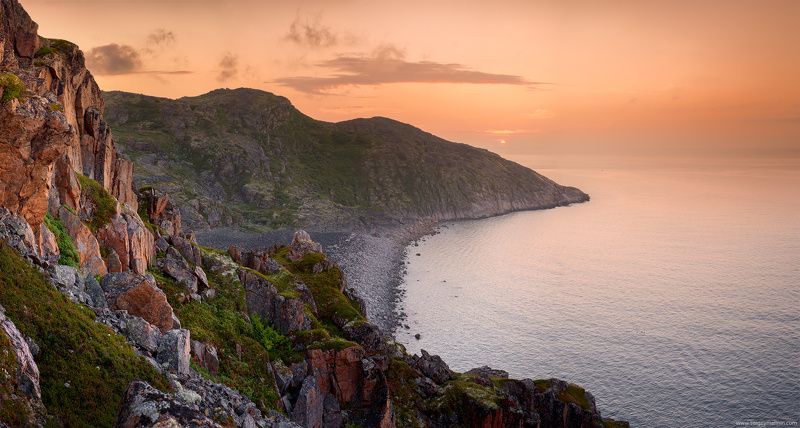 Barents Sea, Night, Seaside, Sunset, White nights, Баренцево море, Закат, Кольский, Побережье, Териберка Летние ночи фото превью
