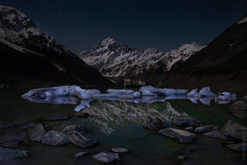 Aoraki/Mount Cook, Hooker Glacier Lake, South Island, New Zealand фото превью