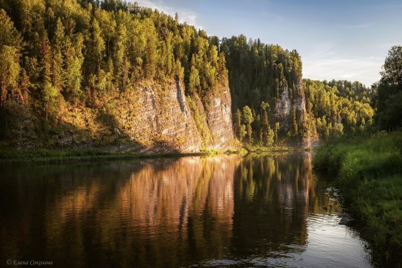 летний пейзаж, вечер, закат, скалы, река Река Березовая фото превью