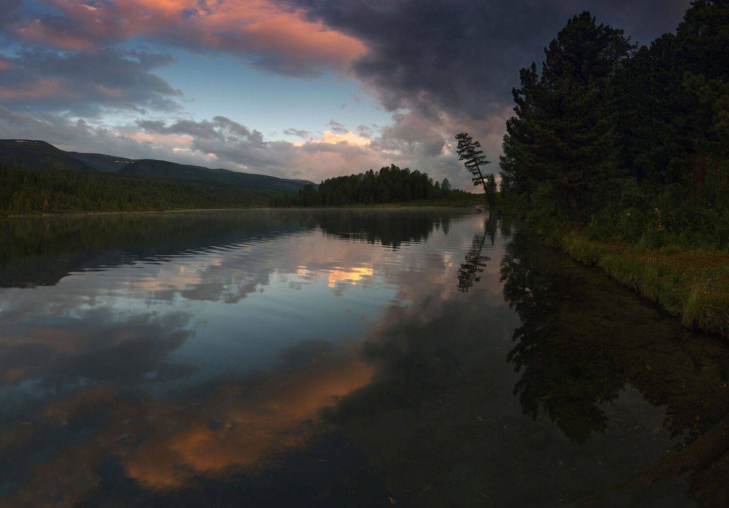 алтай, горы, вечер, сумерки, небо, облака, вода, озеро, кок-кёль, улаган, Валерий Чичкин