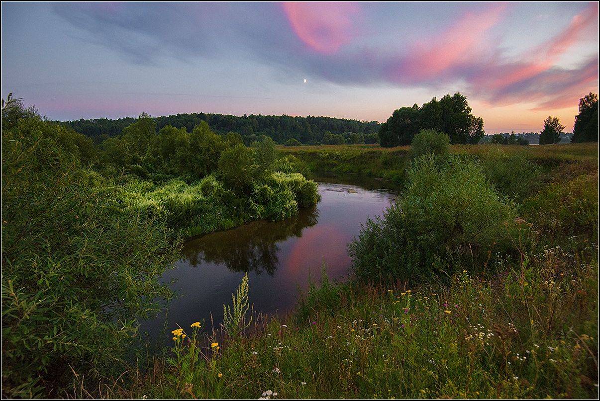 калужская обл. р.протва, вечер, луна, АНАТОЛИЙ ДОВЫДЕНКО