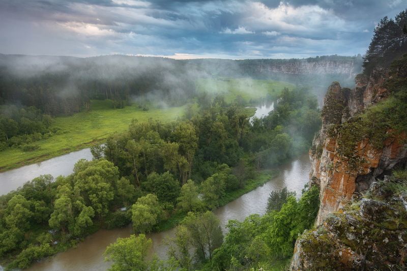 река, пейзаж, дымка, лето Река Юрюзань фото превью