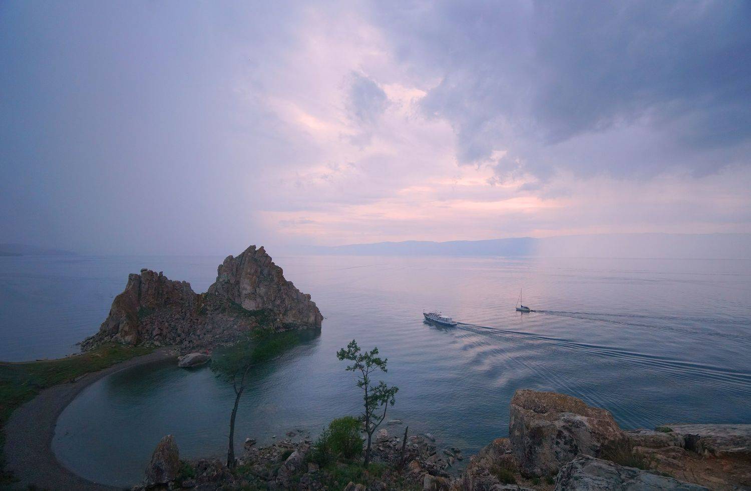 island, lake, sea, evening, sunset, sky, morning, rock, nature, landscape, horizon, summer, shore, relief, Сергей Андреевич