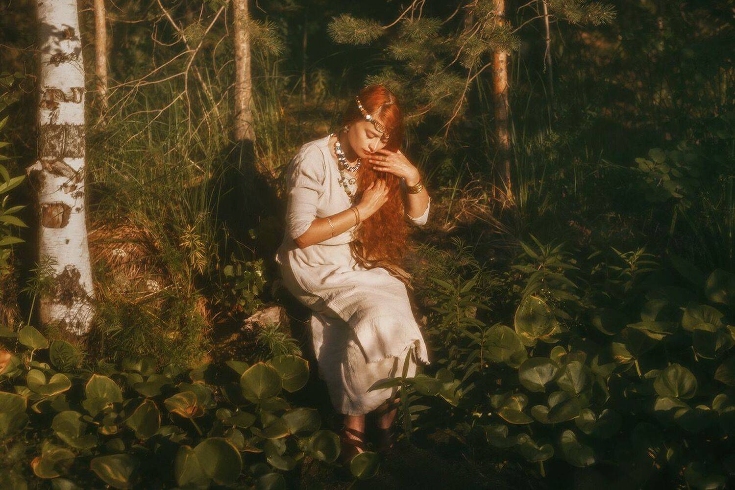постановочное фото, рыжая, болото, стилизация, художественное, природа, лес, нимфа, сказка, red, Сигат Екатерина