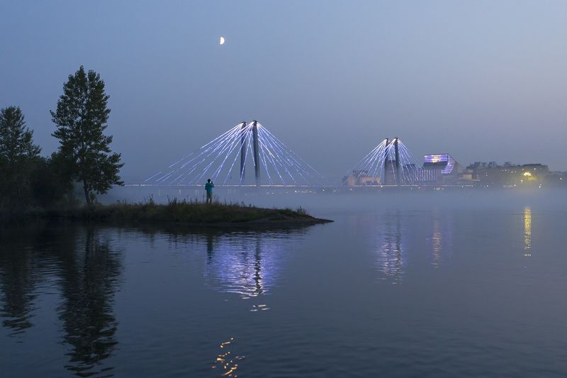 мост, ночь, город, луна, река, енисей, красноярск Ночной Енисей фото превью