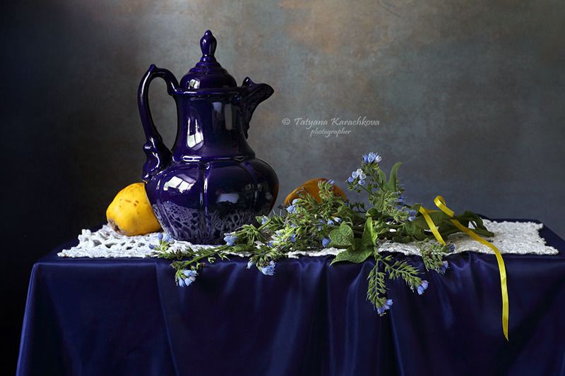 натюрморт, цветы, кувшин Натюрморт с синим кувшином фото превью