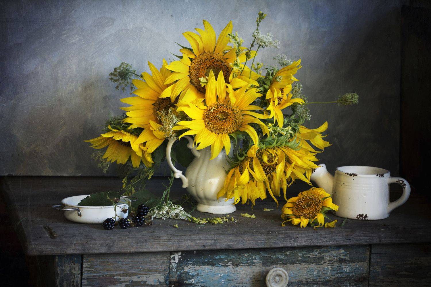 подсолнухи, ежевика, натюрморт, Лионелла Зимина