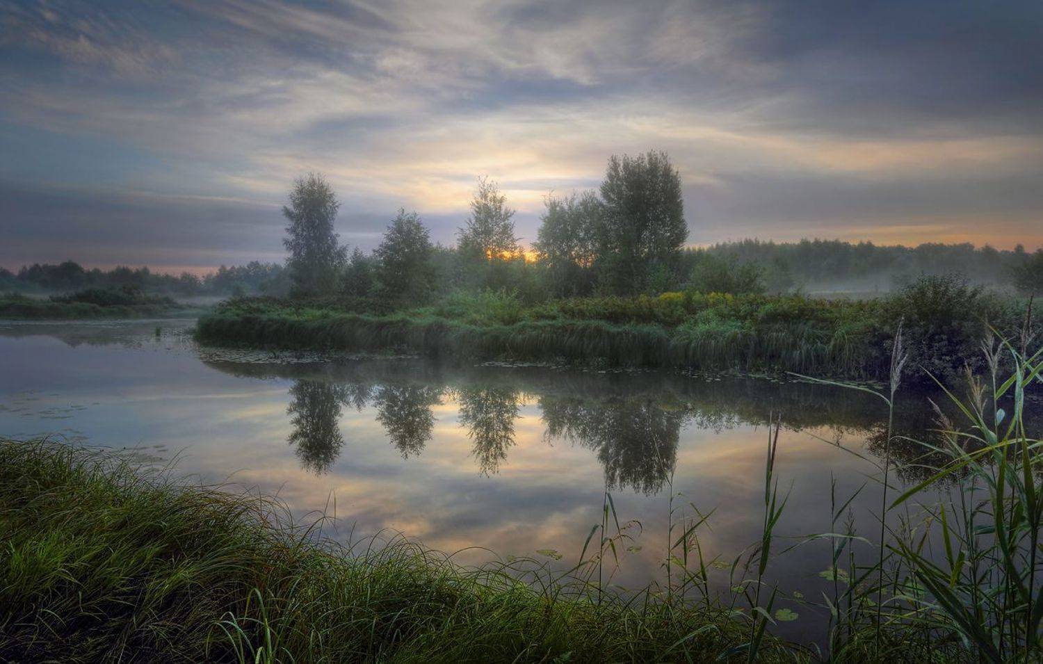 утро рассвет река , Александр Бархатов