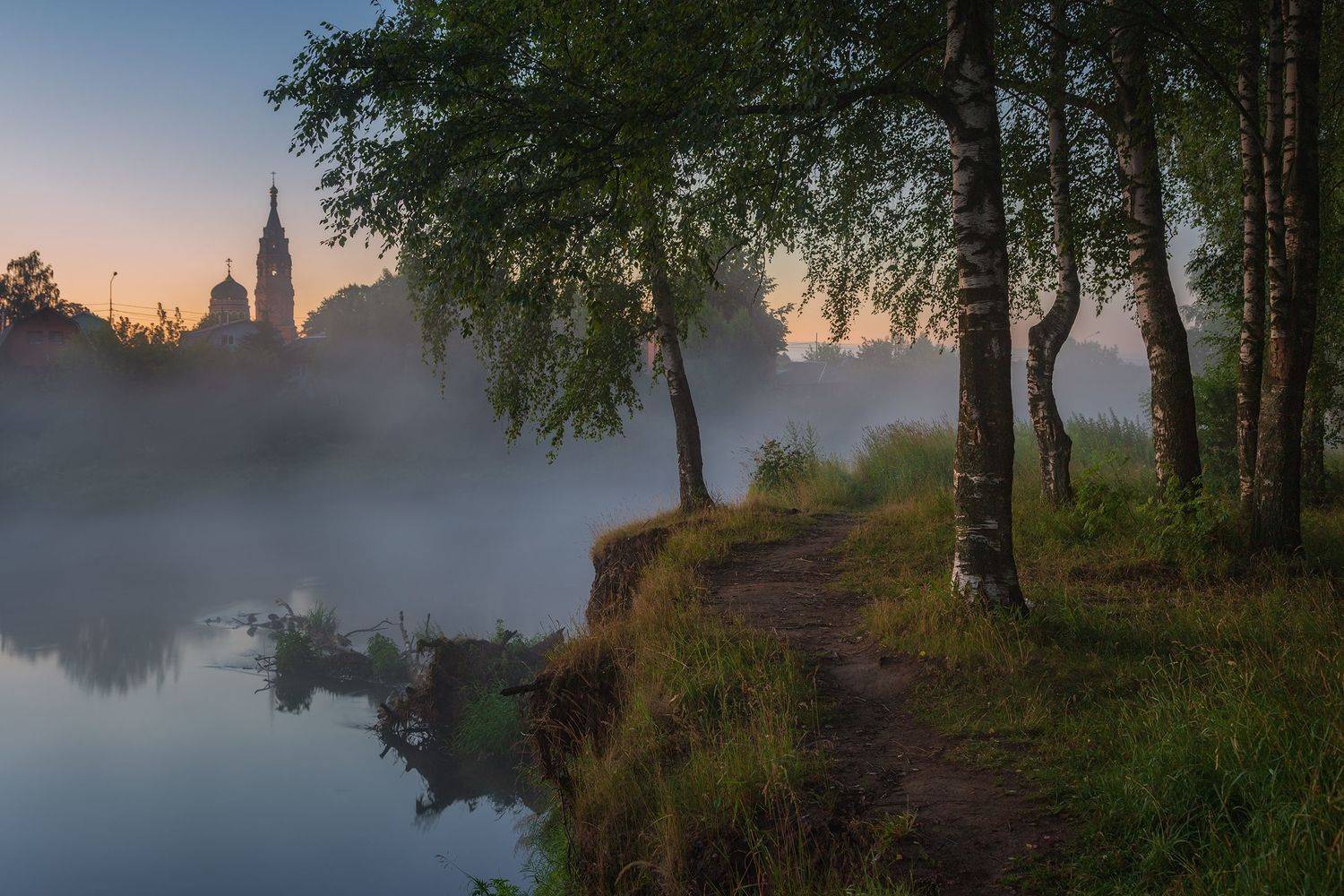 павловский посад, храм, туман, подмосковье, река, лето, клязьма, Александр Стрельчук