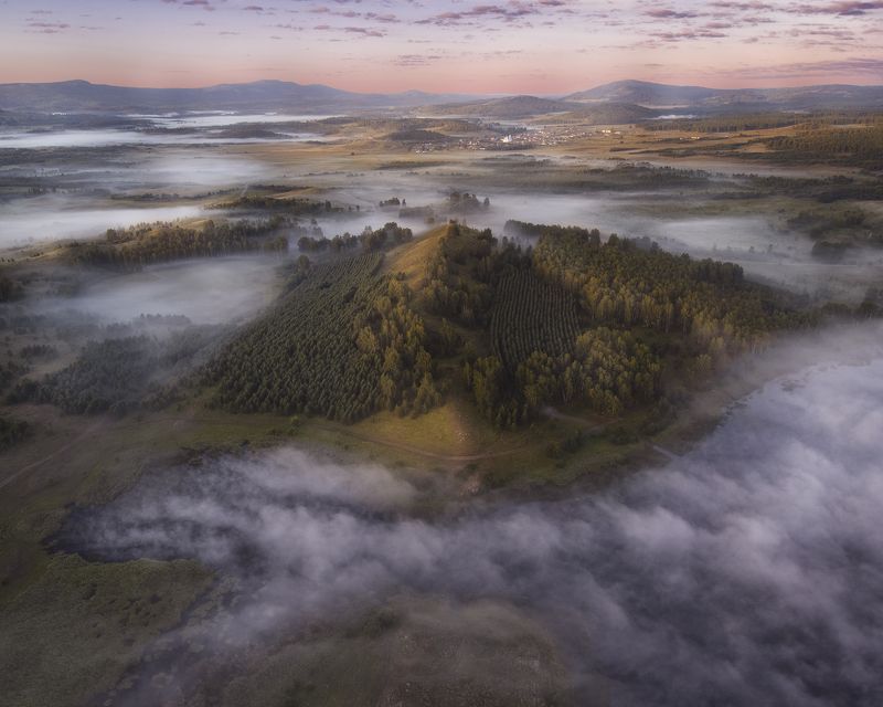 башкирия, туман, лето, озеро, рассвет Dawn on Lake Vorozheich / Рассвет на озере Ворожеич фото превью