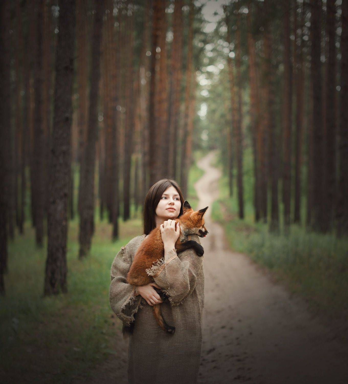 лес, природа, лиса, девушка, лето, Екатерина Лобанова