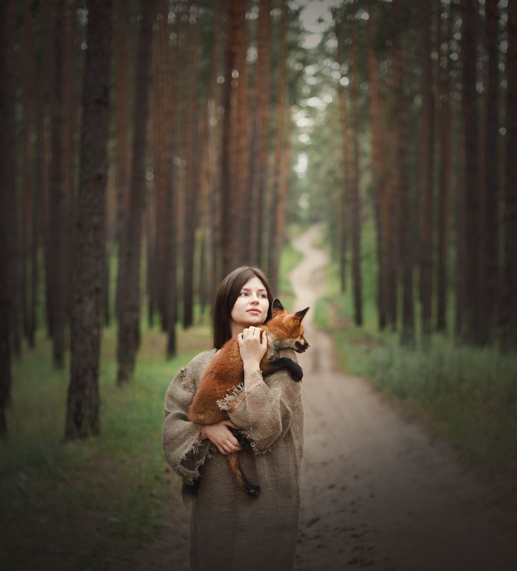 лес, природа, лиса, девушка, лето Берегите лес фото превью