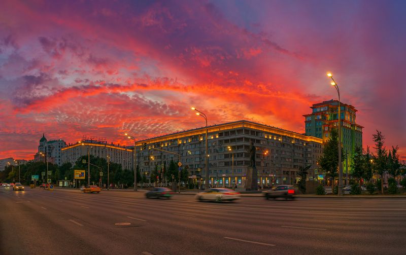 город вечер закат фонари небо сумерки  фото превью