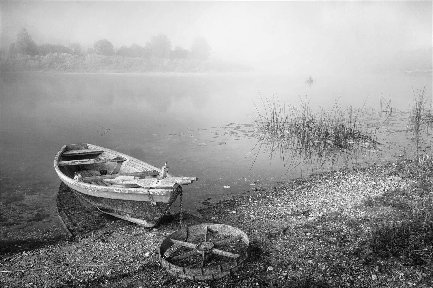 пейзаж, чёрно-белое, утро, рассвет, река, туман, александр никитинский., Никитинский Александр