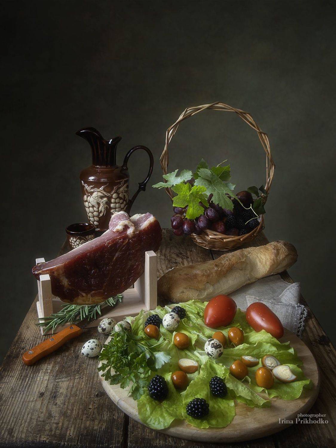 натюрморт, хамон, перепелиные яйца, фрукты, фотокартина, еда, Приходько Ирина
