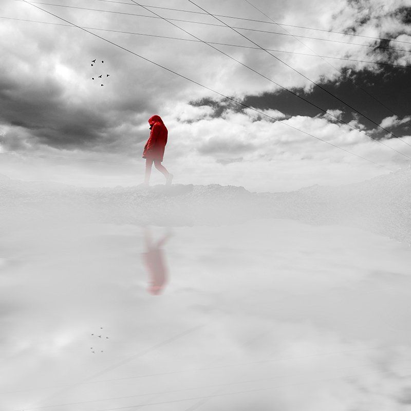 concept, fine art, manipulation, creative, conceptual, edit, sky, human, milad safabakhsh, fog, red, girl Winter in my heart фото превью
