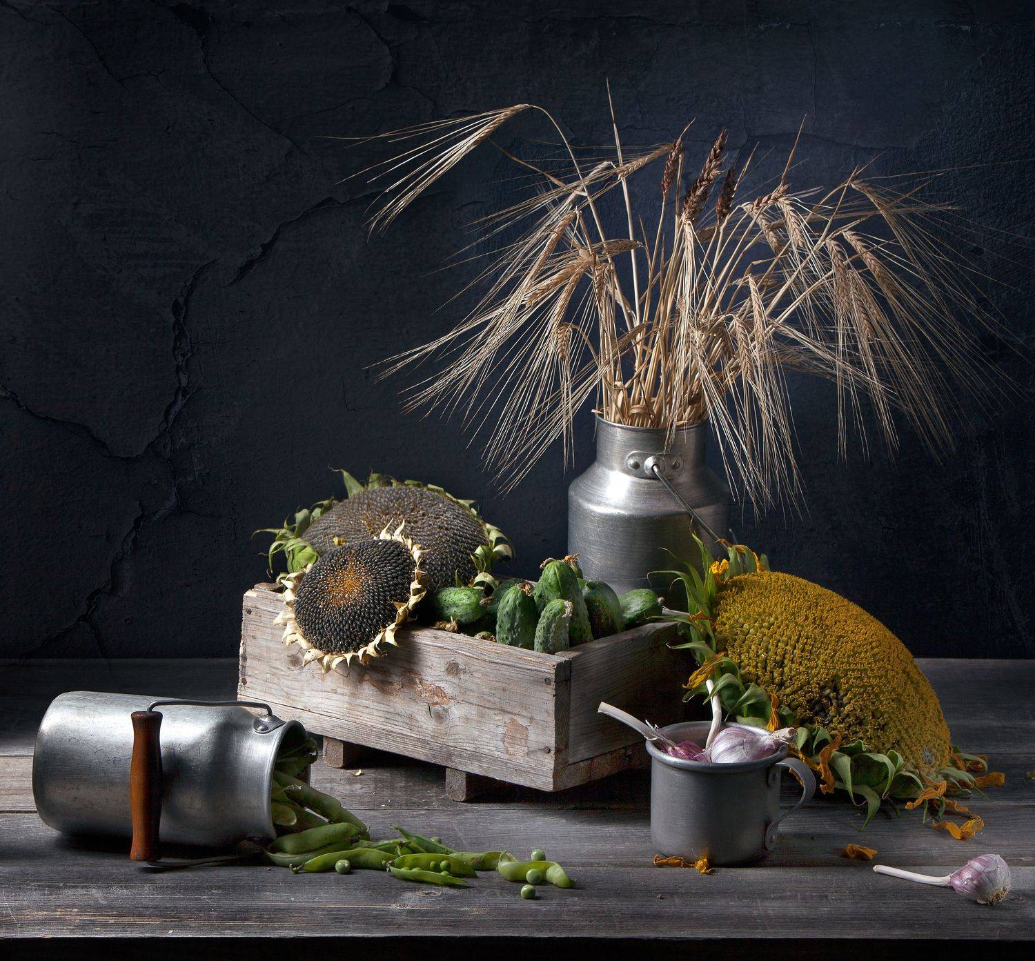 подсолнух, огурцы, горох, бидон, кружка, Татьяна Попова