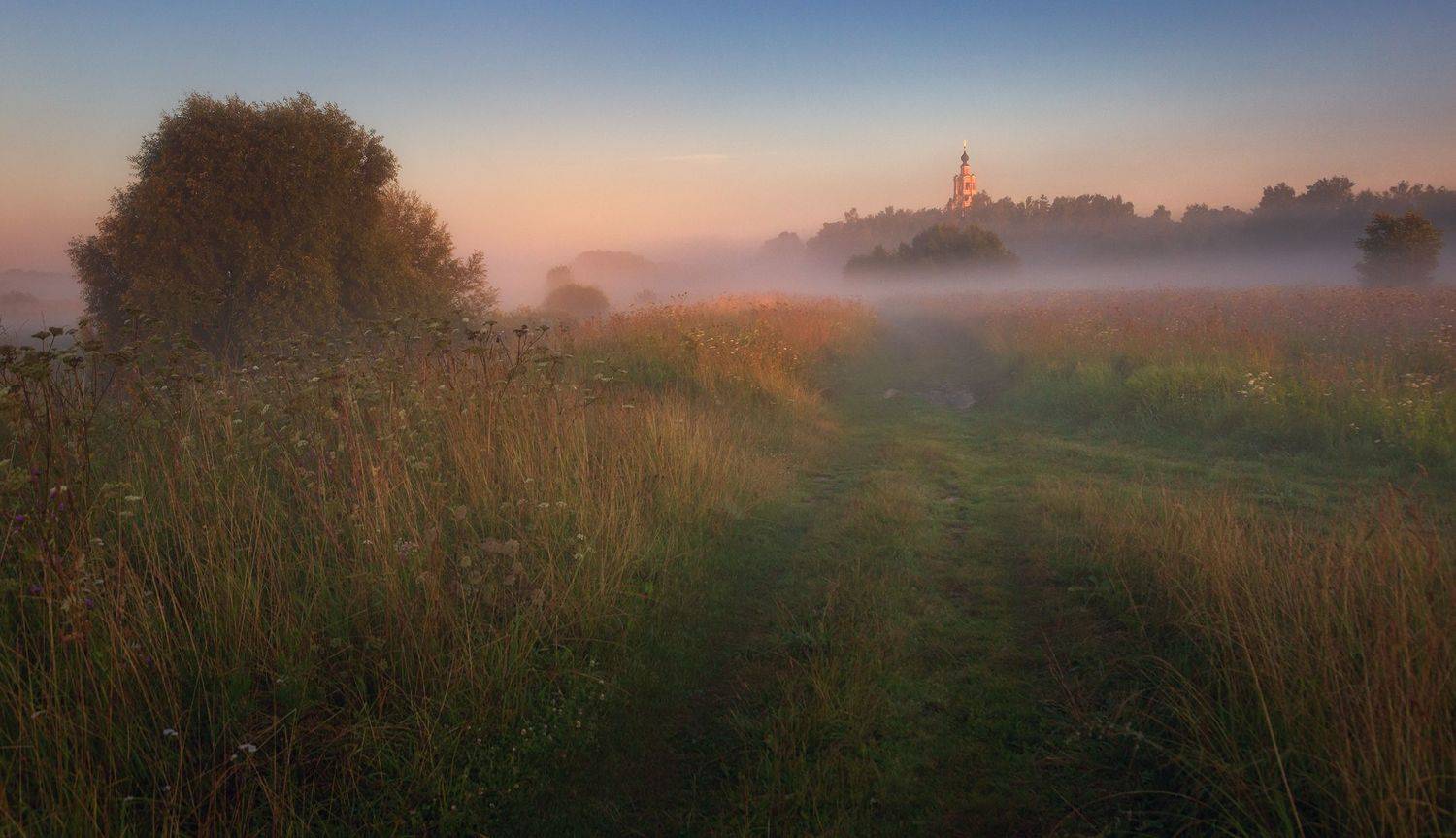 уборы, храм, туман, подмосковье, река, лето,, Александр Стрельчук