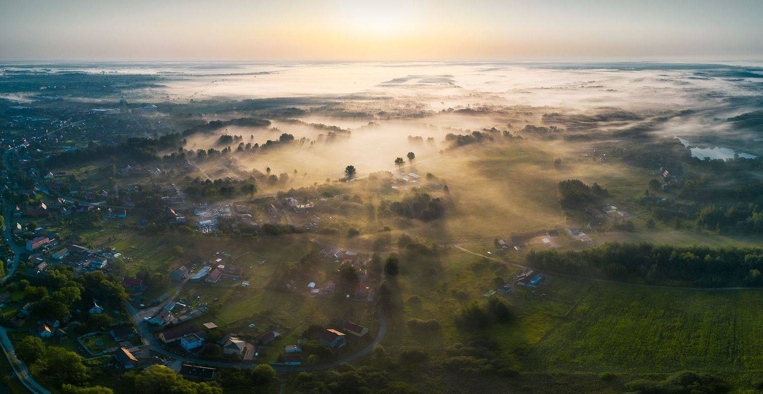 dji, drone, landscape, sunrise, town, nature, Wojciech Grzanka