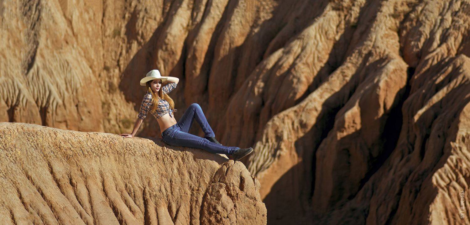 каньон, девушка, ковбой, америка, каньон, ковбойский, джинсы, сидеть, обрыв, край, молодой, американский,, Сытилин Павел