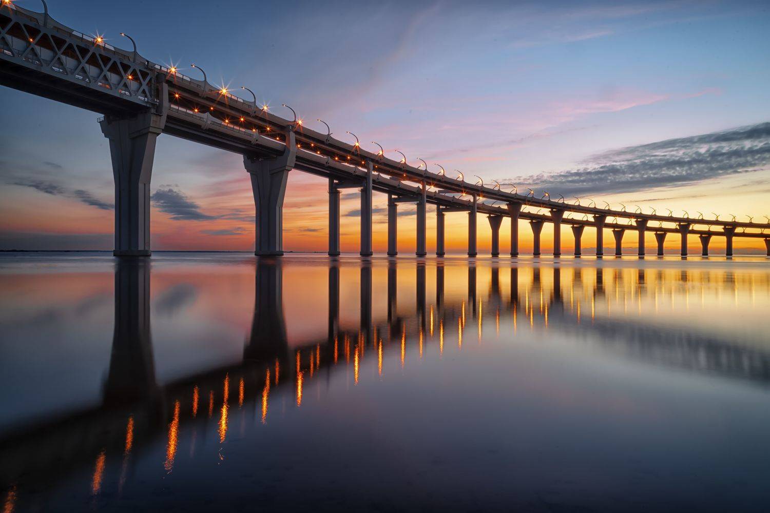 город вечер море залив мост, Тамара