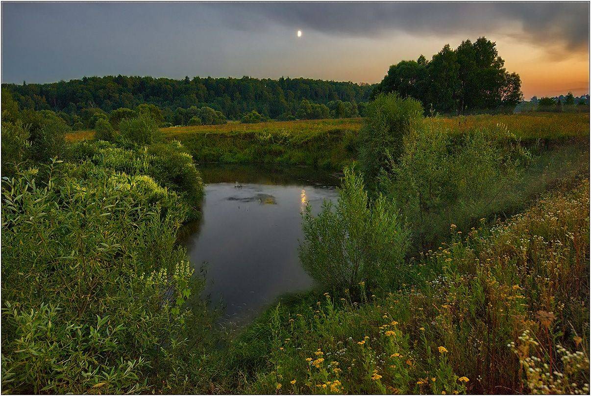 калужская обл., р.протва, вечер, луна, АНАТОЛИЙ ДОВЫДЕНКО