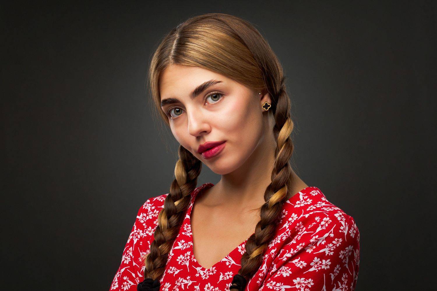 девушка, портрет, косички, Дёгтев Евгений