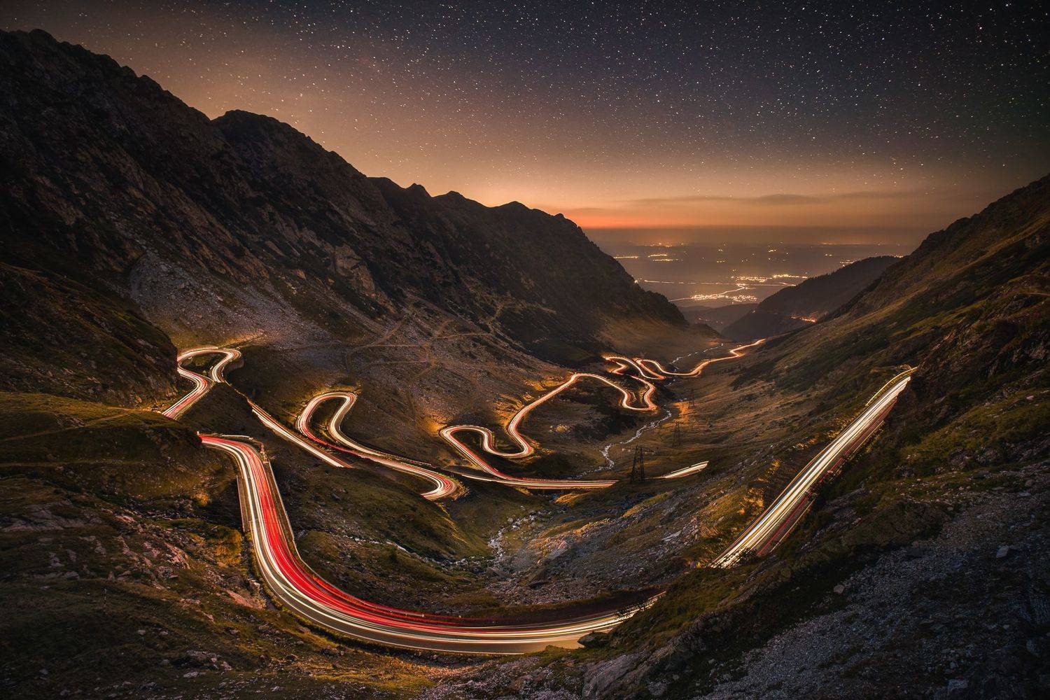 transfăgărășan, romania, carpathian mountains, long exposure, light, car trails, Калин Панчев