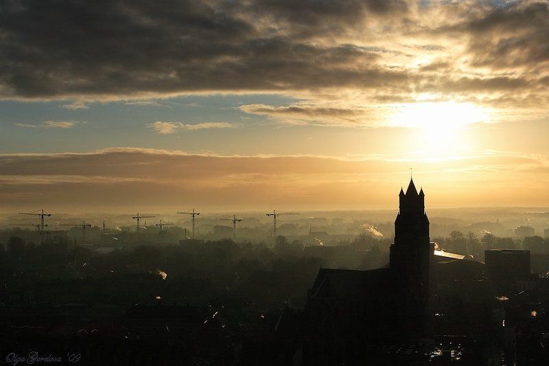 бельгия, брюгге, башня, закат ..till dawn in Bruges фото превью
