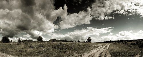 дорога, поле, облака