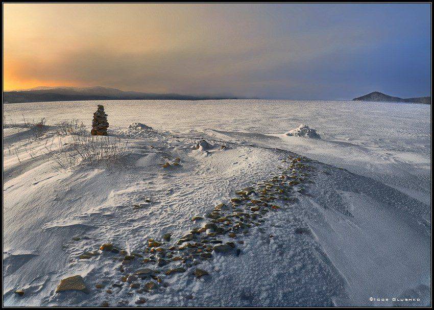 байкал, берег, восход, зима, камни, лед, рассвет, снег, Игорь Глушко