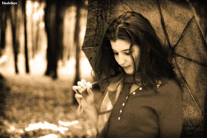 девушка, осень, зонтик, Nodvikoff