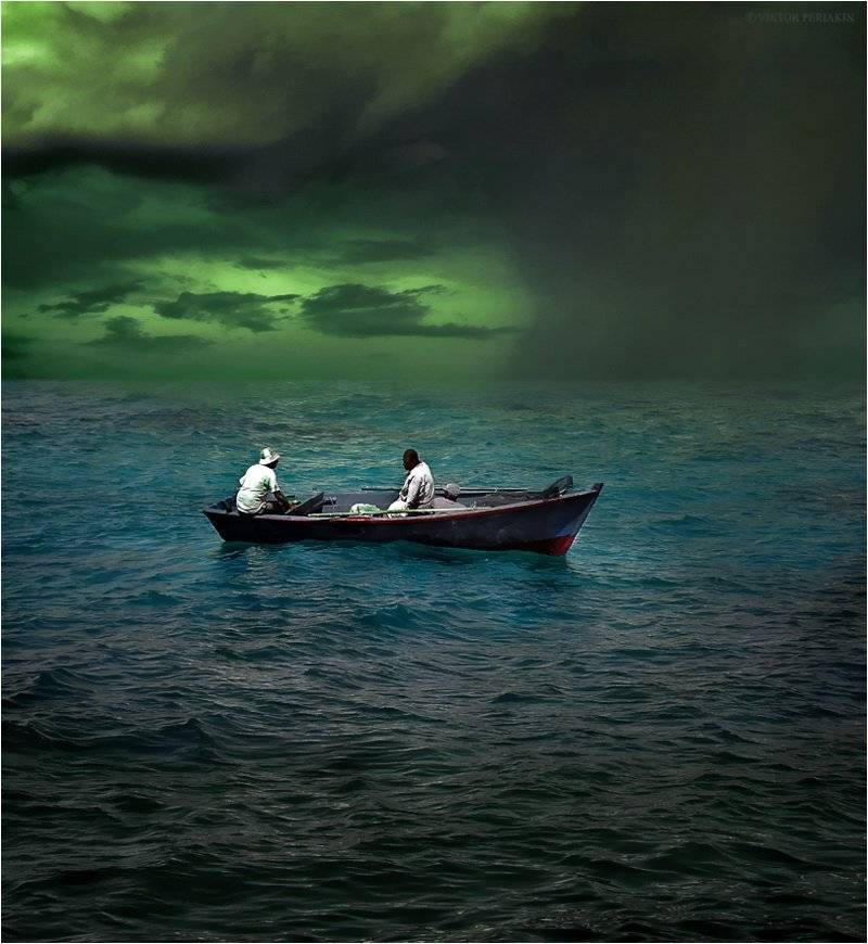 красное, море, ненастье, лодка, рыбаки, Виктор Перякин