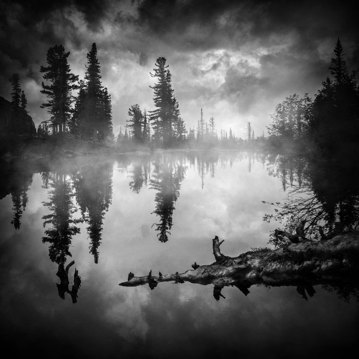 Горы, Дерево, Ергаки, Квадрат, Красноярский край, Небо, Озеро, Отражения, Пейзаж, Поход, Природа, Саяны, Сибирь, Туман, Хмурое, Хребет, Чб, Дмитрий Антипов