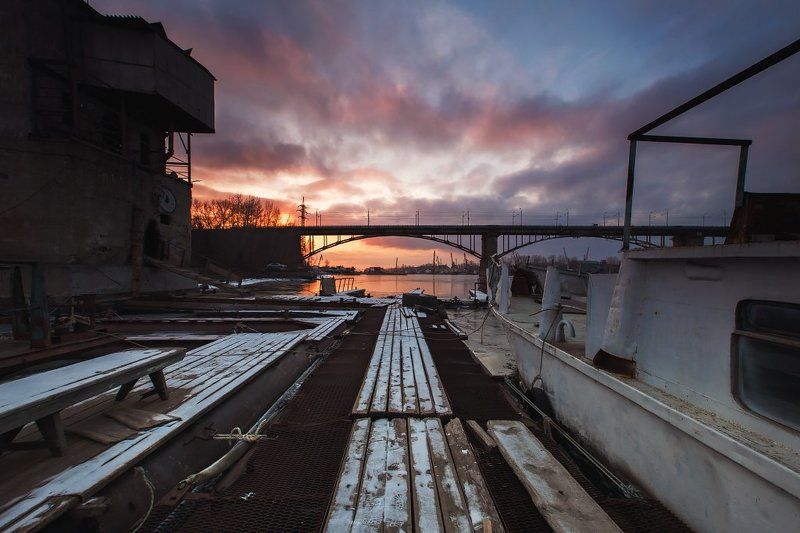 Закат, Мост, Река, Самара закат над Самаркой фото превью