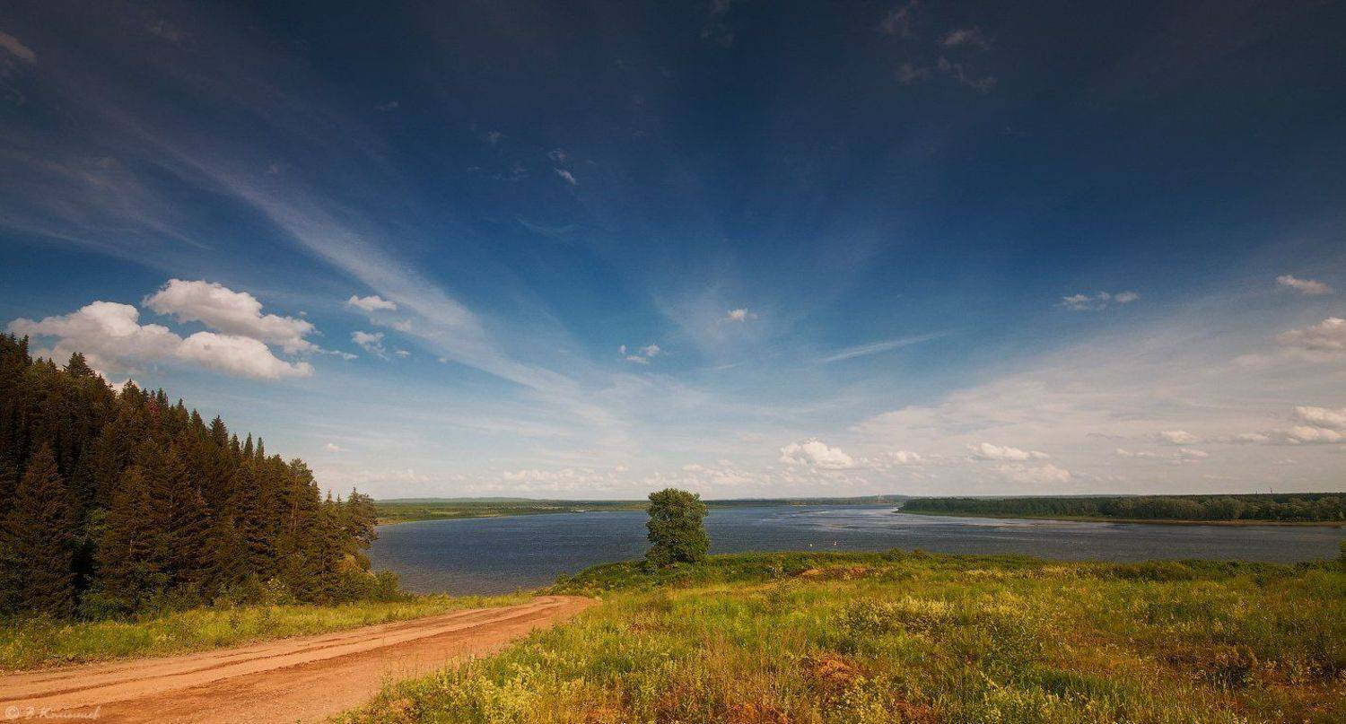 Кама, Лето, Небо, Облака, Пейзаж, Природа, Река, Владимир Комышев